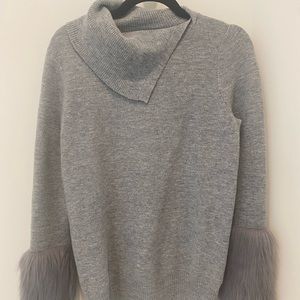 ASOS grey sweater with faux fur sleeves